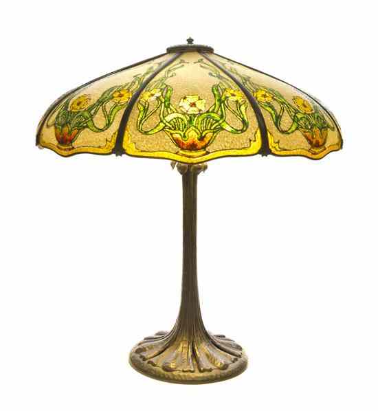 Appraisal: An American Arts and Crafts Panel Glass Lamp John Morgan