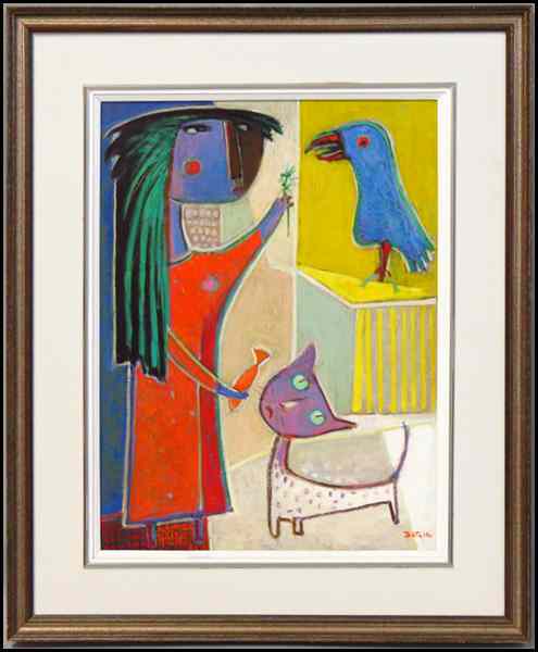 Appraisal: ANGEL BOTELLO PUERTO RICAN - GIRL WITH BIRD AND CAT