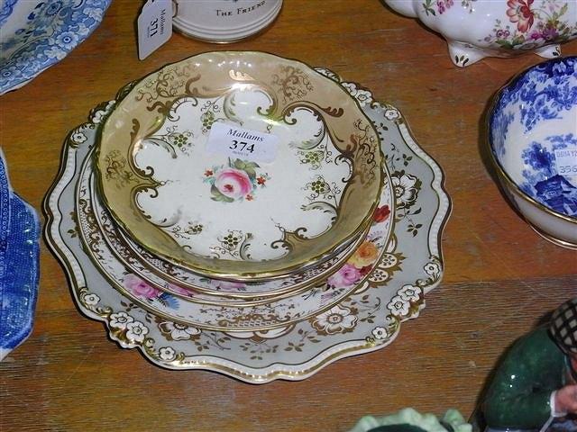 Appraisal: FIVE VARIOUS SAUCERS and a porcelain probably Ridgway plate painted