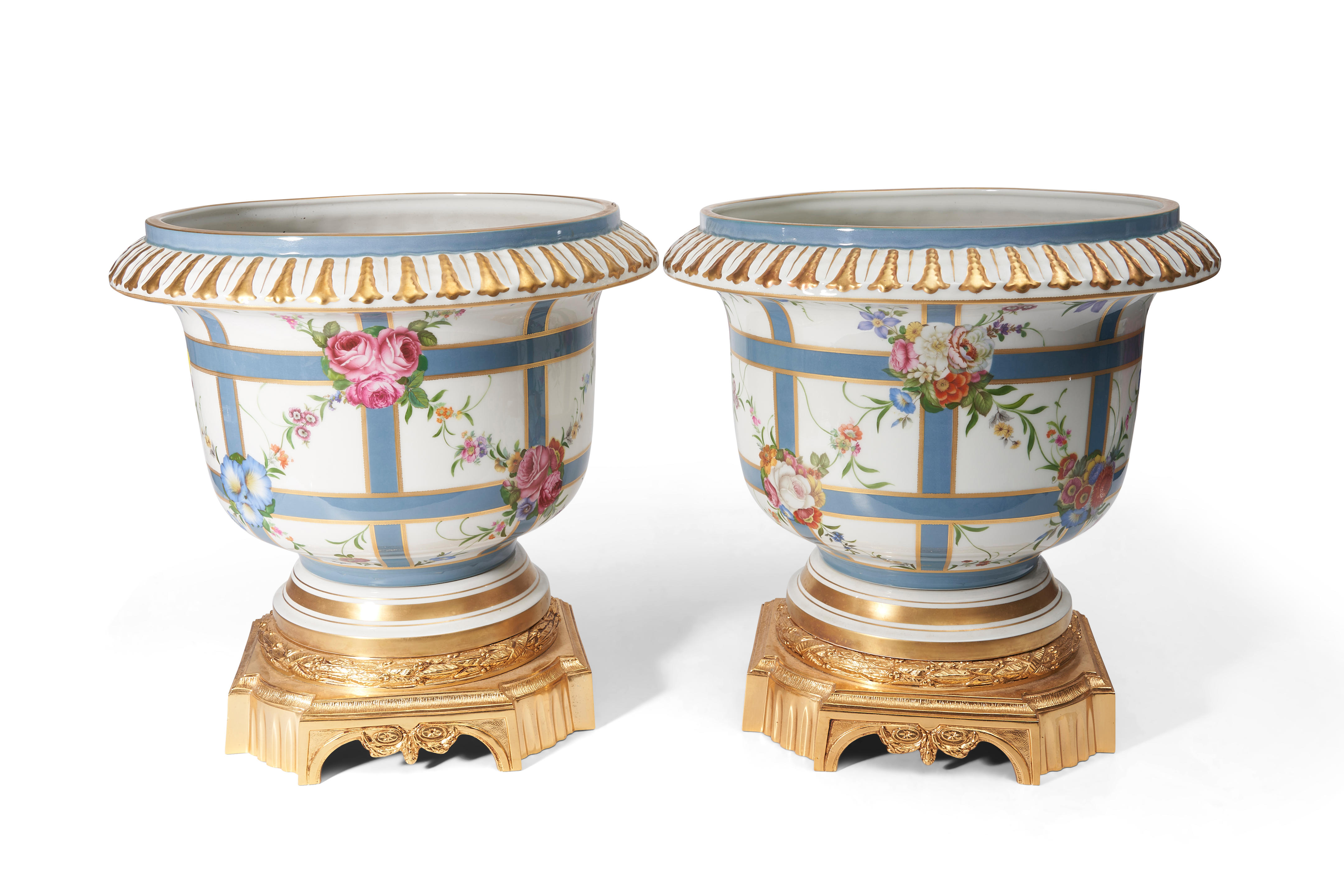 Appraisal: PAIR OF ITALIAN PORCELAIN JARDINI RES raised on gilt metal