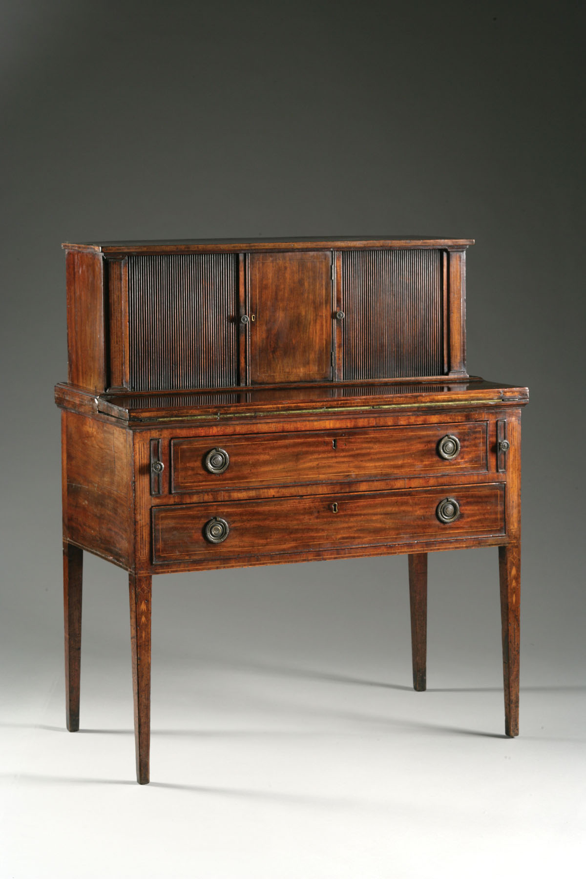 Appraisal: NEW ENGLAND INLAID MAHOGANY TAMBOUR DESK ATTRIBUTED TO JOHN SEYMOUR