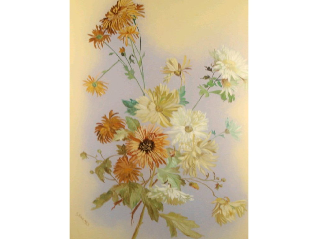 Appraisal: F Barnes A thC study of flowers reverse painted on