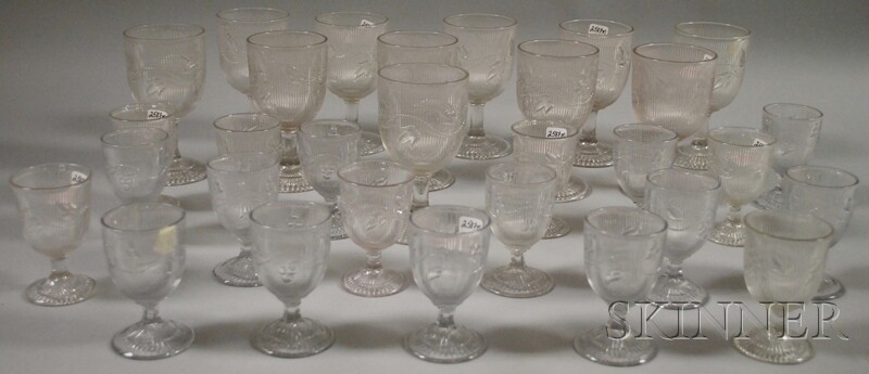 Appraisal: Colorless Pressed Ribbed Bellflower Pattern Glass Stemware possibly Boston Sandwich