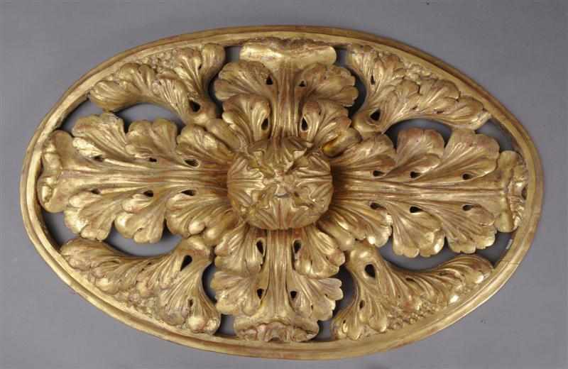 Appraisal: AUSTRIAN BAROQUE STYLE CARVED GILTWOOD CEILING PANEL The oval pierced