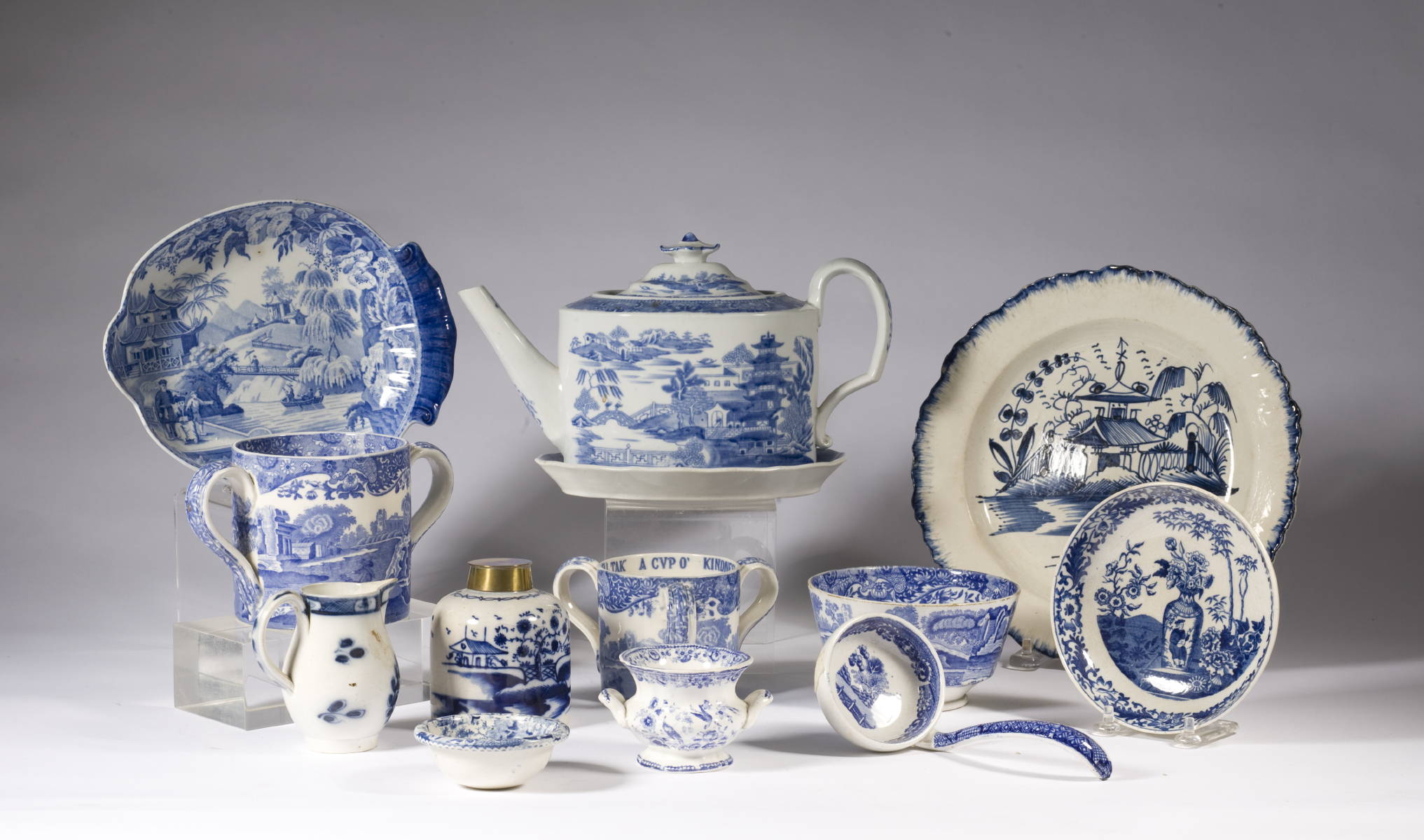 Appraisal: COLLECTION OF ENGLISH BLUE AND WHITE TABLEWARES INCLUDING A TEAPOT