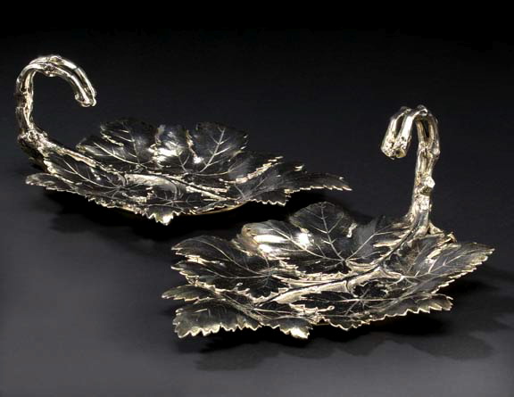 Appraisal: Pair of George VI Sterling Silver Grape Leaf Fruit Dishes