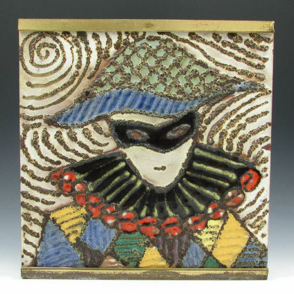 Appraisal: Harris Strong studio Mardi Gras clown tile Unmarked Mint square