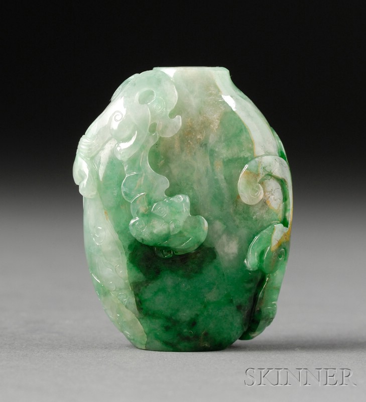 Appraisal: Jade Snuff Bottle green with areas of emerald and brilliant