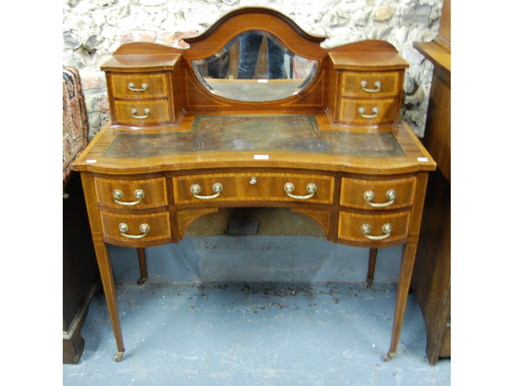 Appraisal: Edwardian satinwood and crossbanded lady's desk with raised mirror back