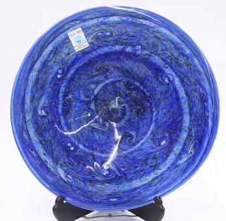 Appraisal: Blue art glass Starry Night footed charger signed indistinctly on