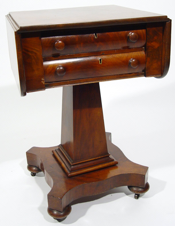 Appraisal: Victorian mahogany drop leaf side table fitted with two drawers