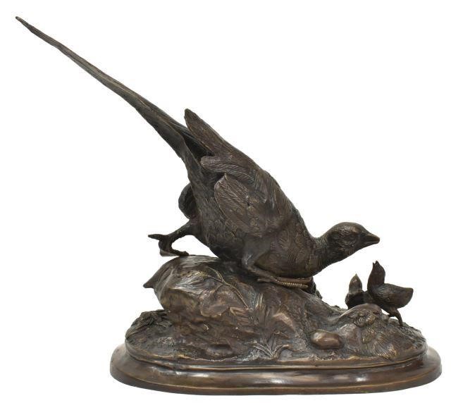 Appraisal: Bronze sculpture Pheasant with Five Chicks unsigned after a work