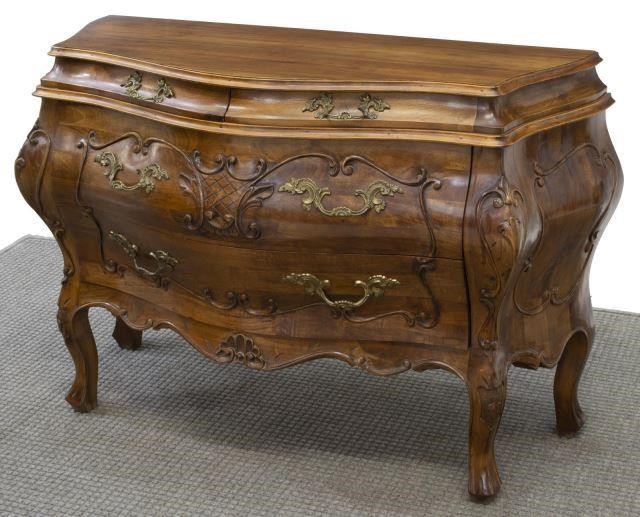 Appraisal: French Louis XV style walnut bombe commode th c having