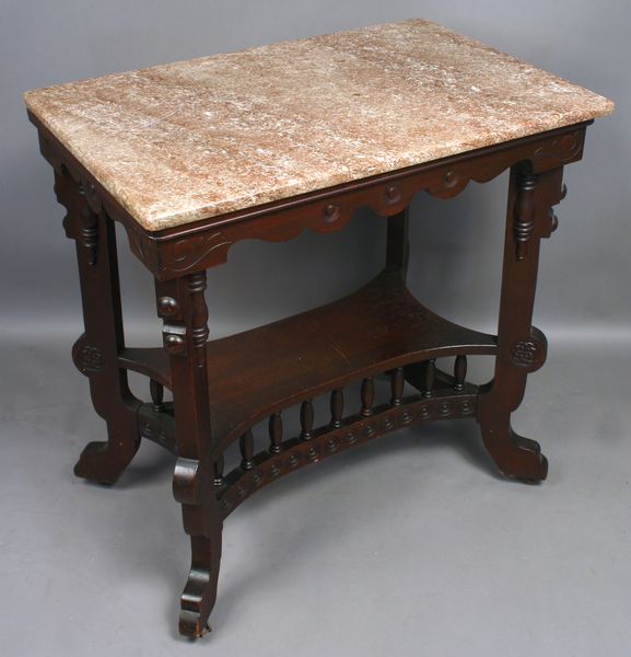 Appraisal: th Century Victorian walnut marble-top table h x w x