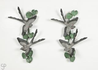 Appraisal: Gerald Balciar Two wall plaques depicting swallows and leaves each