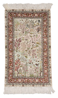 Appraisal: Pictorial Silk Rug detailed pond scene with ducks flowering tre