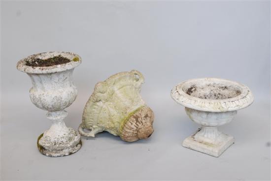 Appraisal: THREE GARDEN URNS One lacking plinth