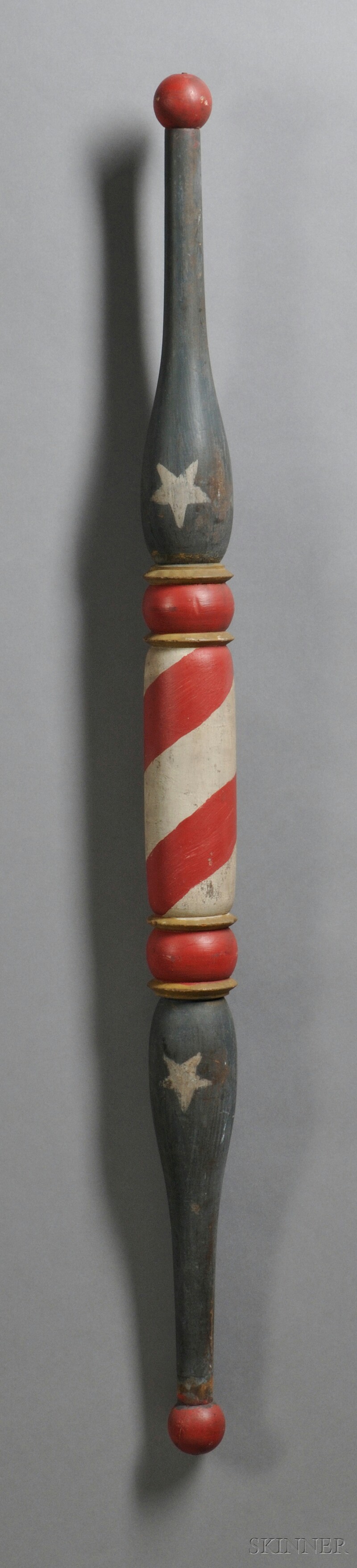 Appraisal: Turned and Polychrome-painted Wood Barber Pole America late th early