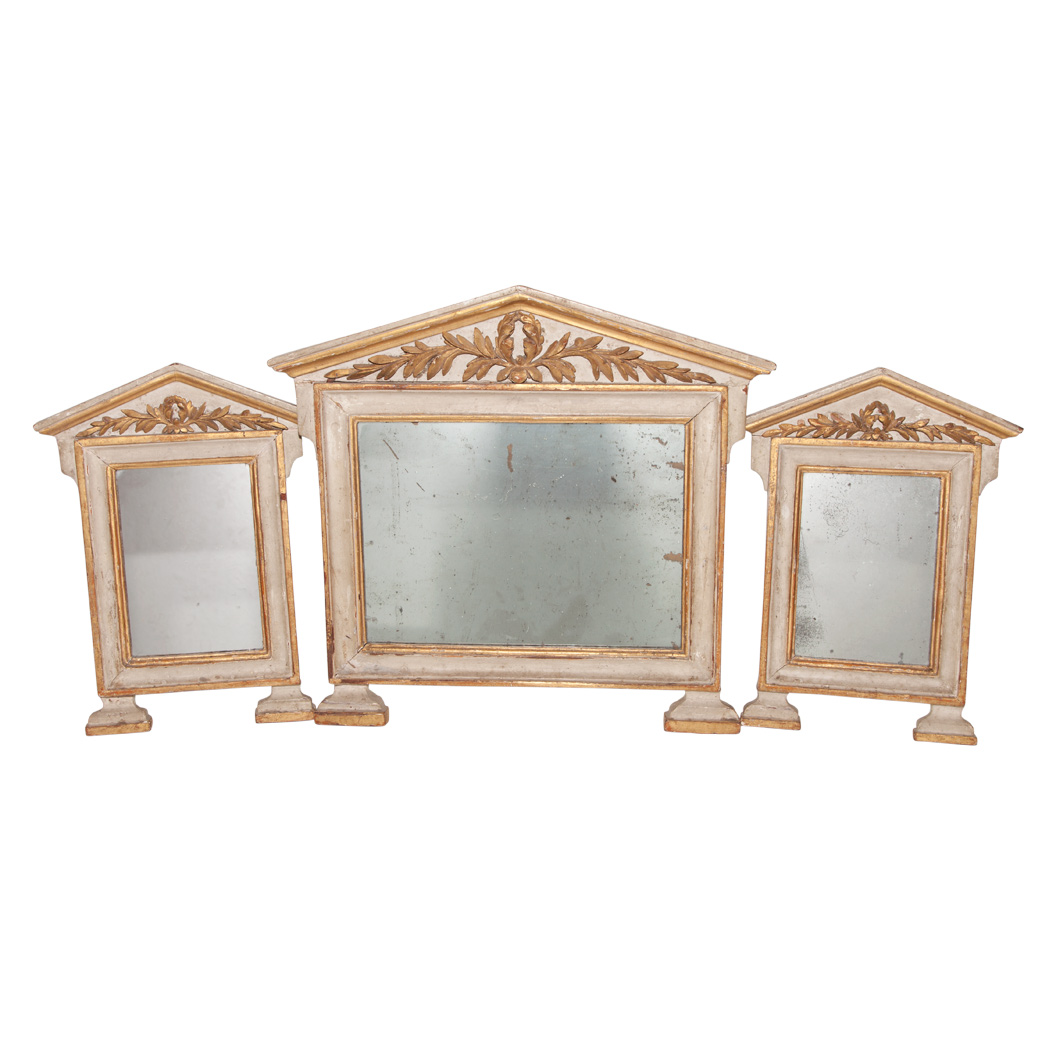 Appraisal: Set of Three Italian Neoclassical Painted and Parcel Gilt Mirrors