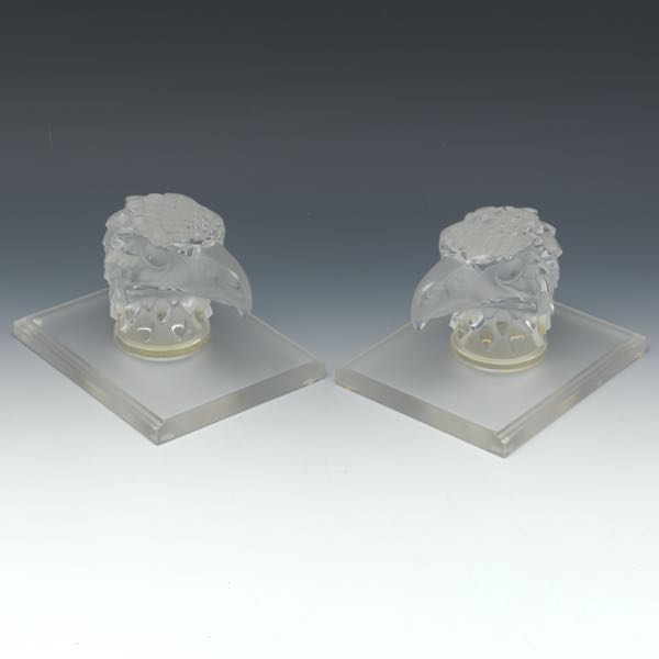 Appraisal: PAIR OF LALIQUE EAGLE HEAD BOOKENDS x x Clear and