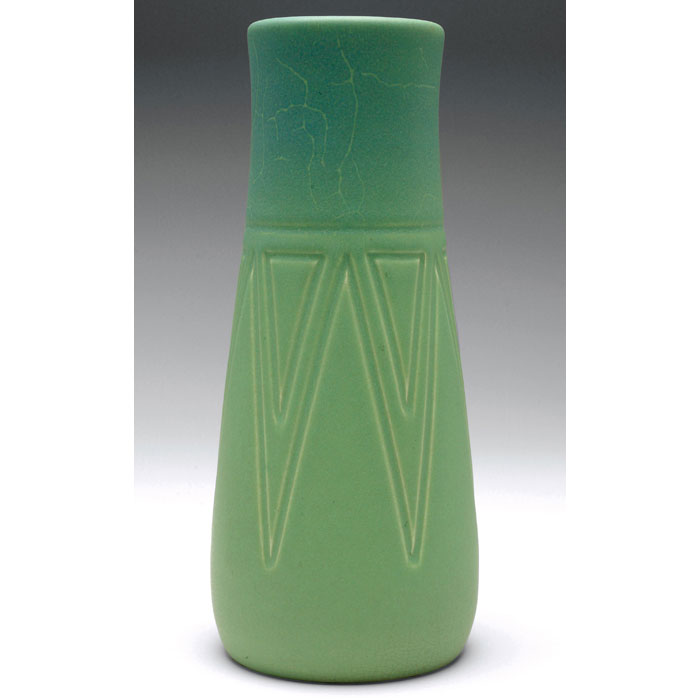 Appraisal: Rookwood vase inverted triangle design covered in a multi-toned green