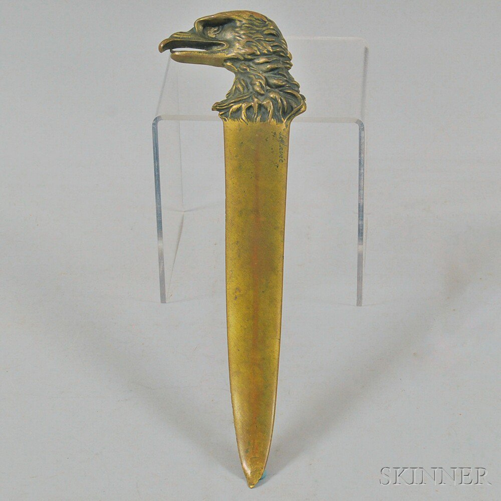 Appraisal: Brass Eagle Head Letter Opener early th century signed on