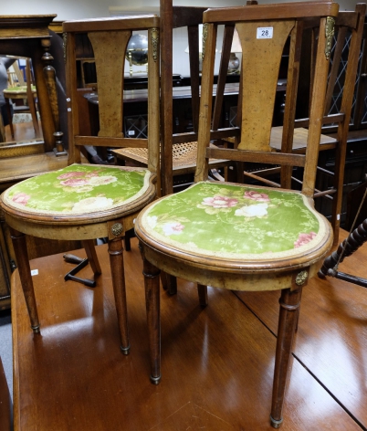 Appraisal: Pair French walnut brass mounted bedroom chairs and pair Edwardian