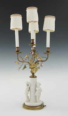 Appraisal: A French Bisque Porcelain Four-Light Lamp with Ormolu Mounts th