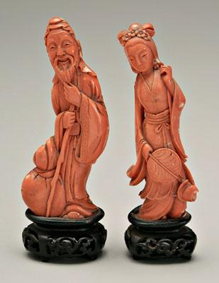 Appraisal: Two Chinese carved coral figures elderly smiling man stroking beard