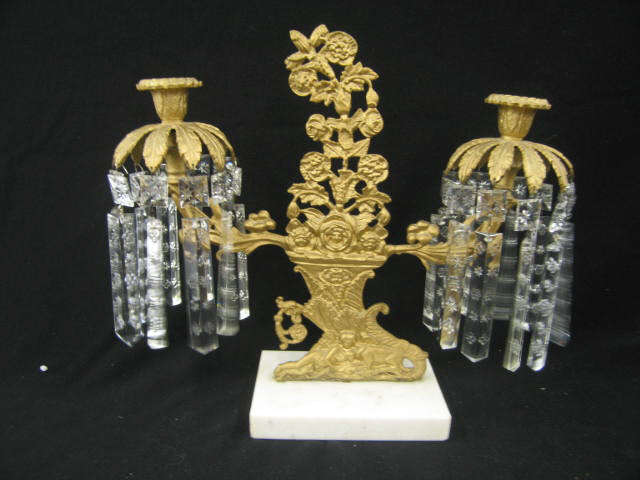 Appraisal: Bronzed Candelabra cut crystal prisms marble base