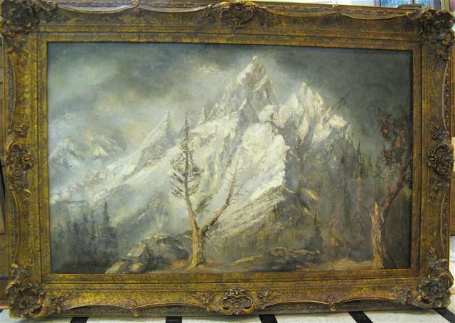 Appraisal: WILLY GISIN OIL ON MASONITE Swiss born Alpine mountain landscape