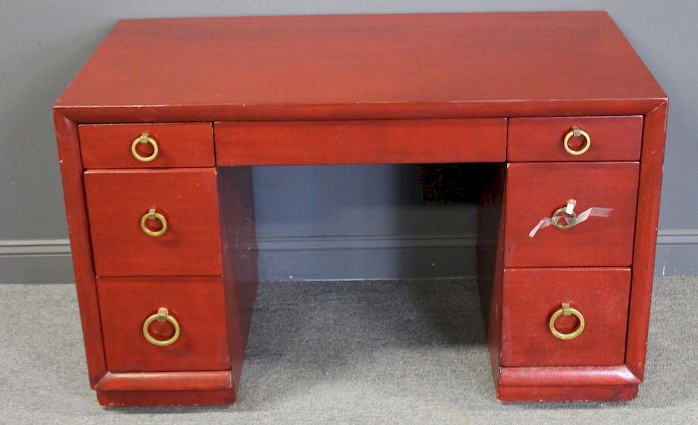 Appraisal: MIDCENTURY Robesjohn Gibbings Kneehole Desk In a reddish finish and