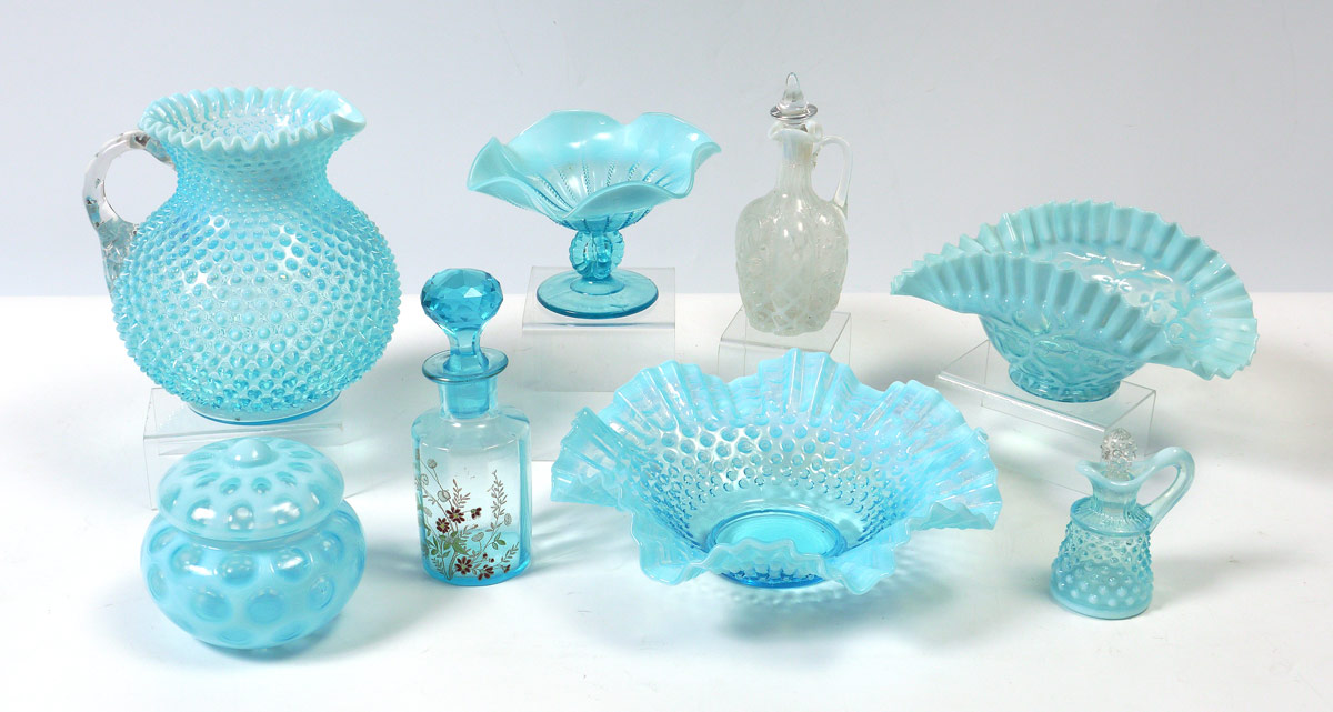 Appraisal: COLLECTION OF EARLY FENTON BLUE OPALESCENT GLASS Approx pieces to