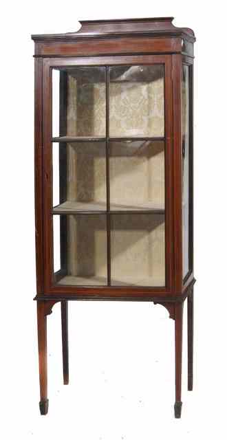 Appraisal: AN EDWARDIAN MAHOGANY INLAID GLASS DISPLAY CABINET painted with swag