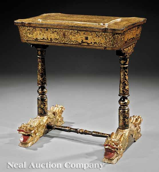 Appraisal: A Fine Chinese Export Black and Gold Lacquer Sewing Table