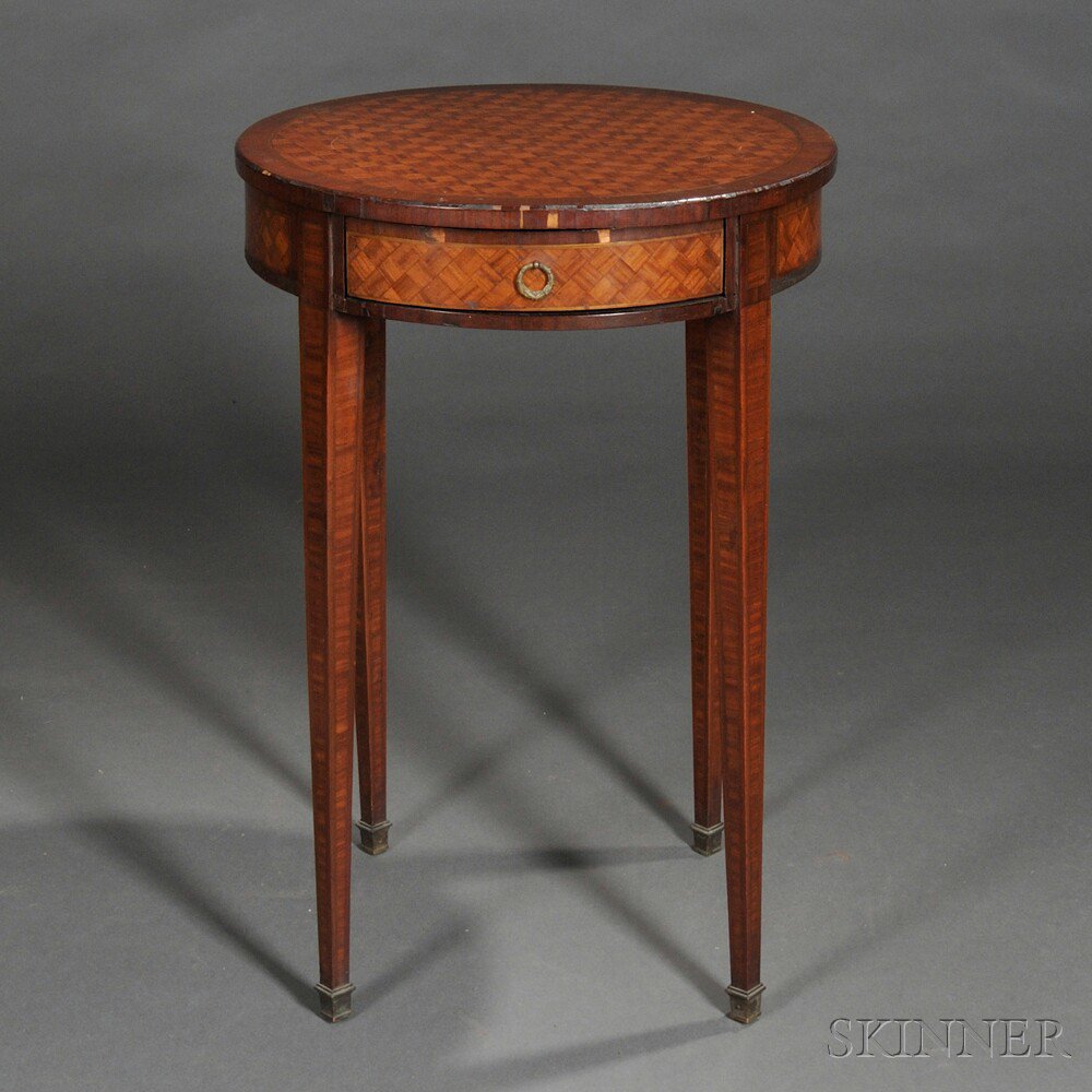 Appraisal: Parquetry Tulipwood and Kingwood-veneer Occasional Table th century the circular