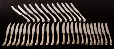 Appraisal: A set of plated pistol grip knives twelve each of