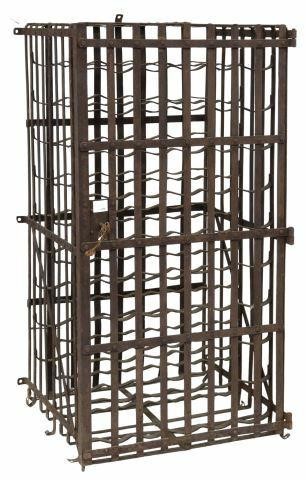 Appraisal: French iron wine cage rack th th c open iron