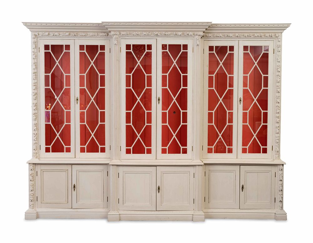 Appraisal: A George III Style White-Painted Breakfront Bookcase Height x length