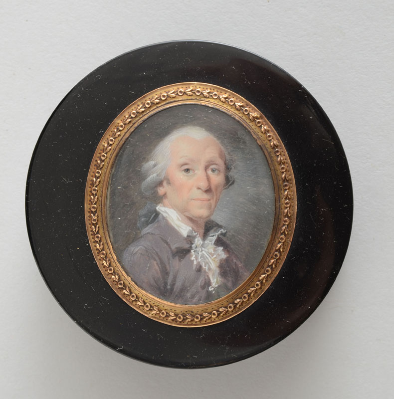 Appraisal: GEORGE III LACQUER PATCH BOX WITH OVAL PORTRAIT MINIATURE The