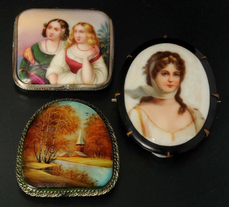 Appraisal: Lot of Hand-Painted Porcelain Pins Description Includes one with two