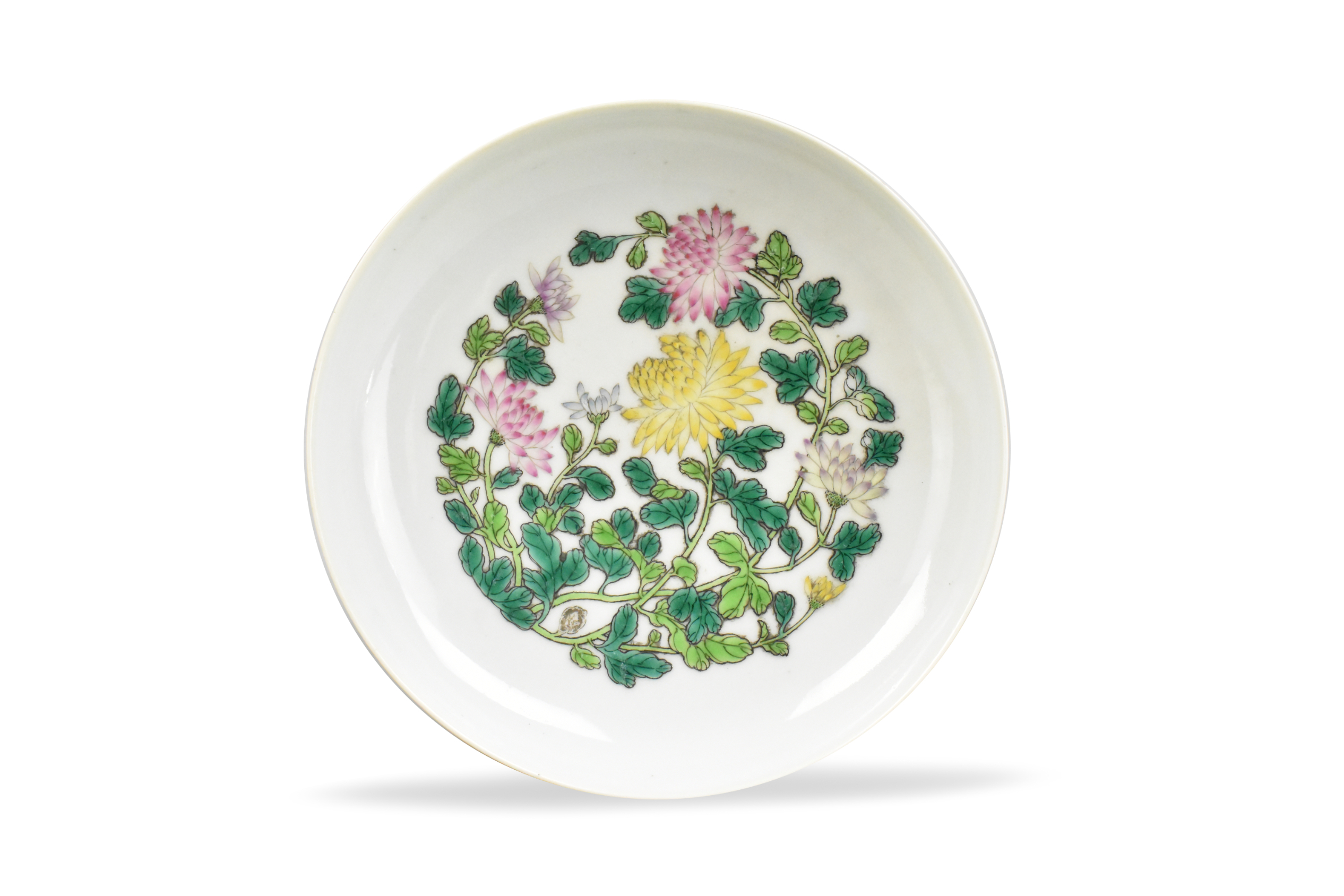 Appraisal: A Chinese yellow glaze enameled floral dish dating from the