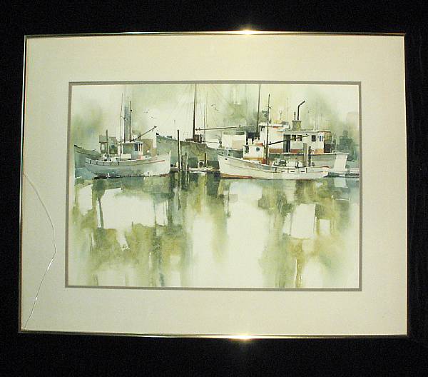 Appraisal: Ritchie A Benson American - Ships Docked at Port watercolor