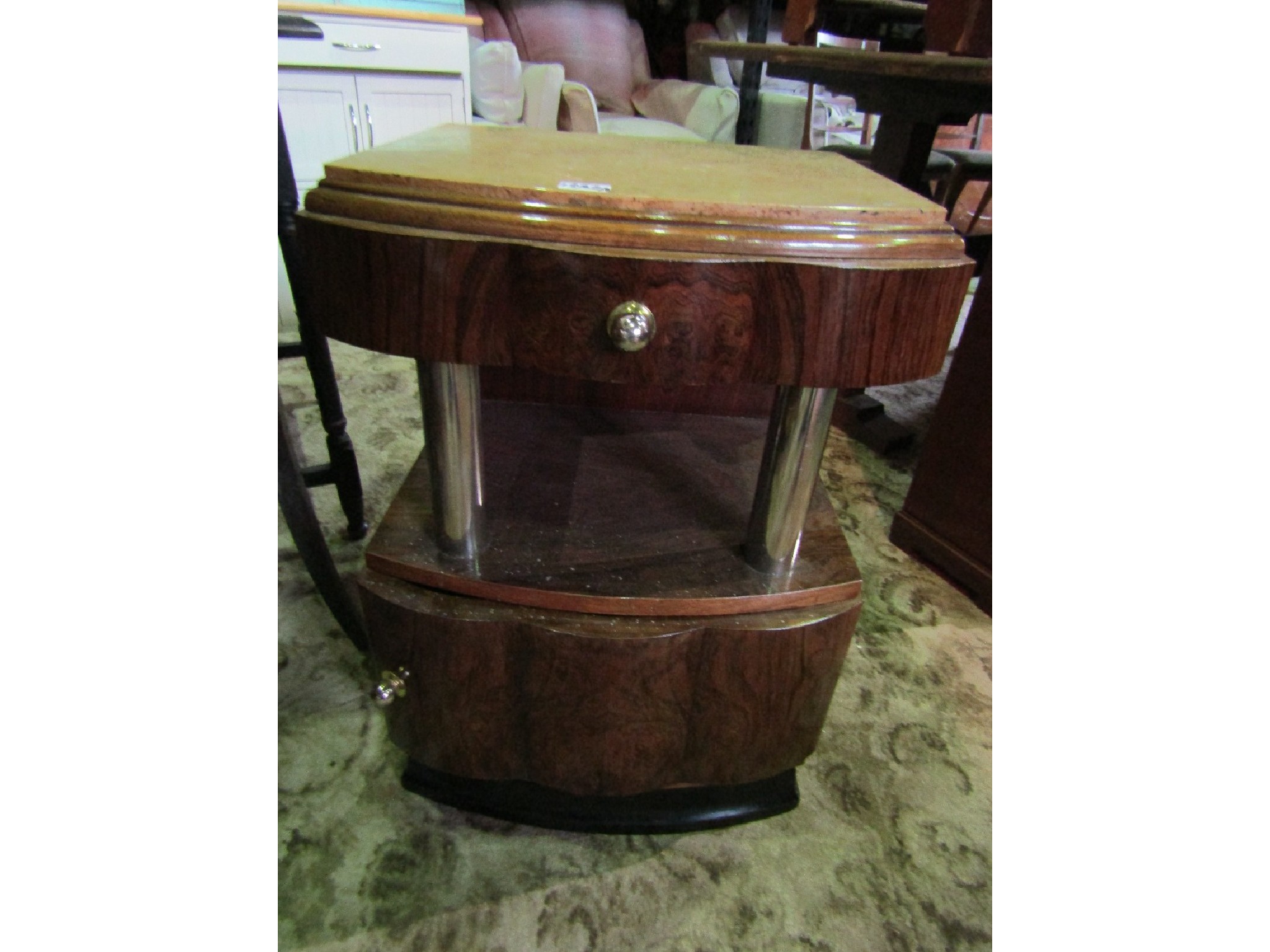 Appraisal: An Art Deco style walnut veneered bedside table with inset