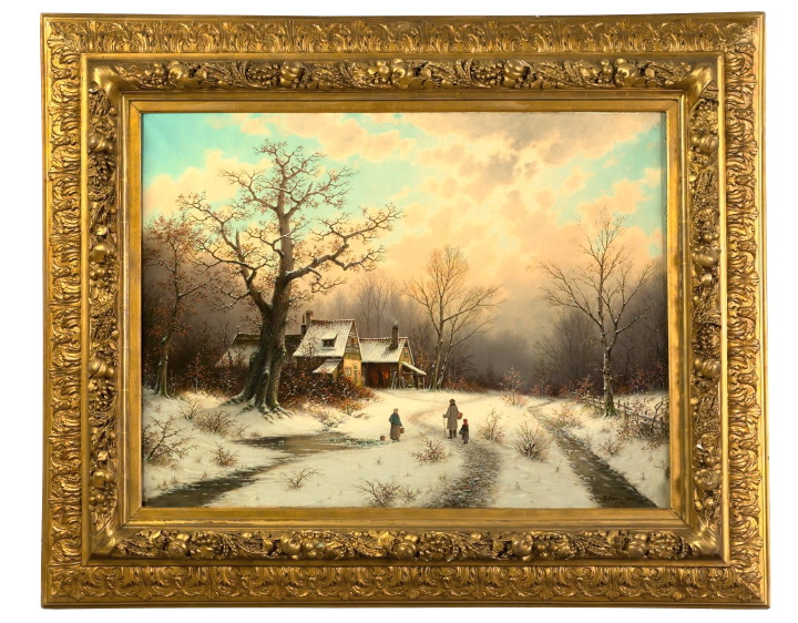 Appraisal: Georg Schmitz German - Winter Landscape with Figures Outside of