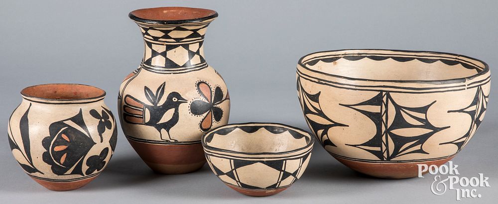 Appraisal: Four pieces of San Domingo Indian pottery Four pieces of