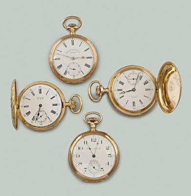 Appraisal: Four gold pocket watches kt yellow gold Longines double case