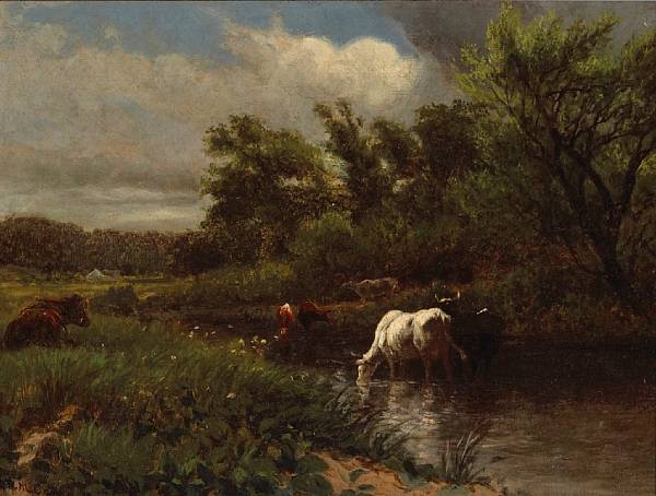 Appraisal: William De La Montagne Cary - Cattle Watering signed 'W