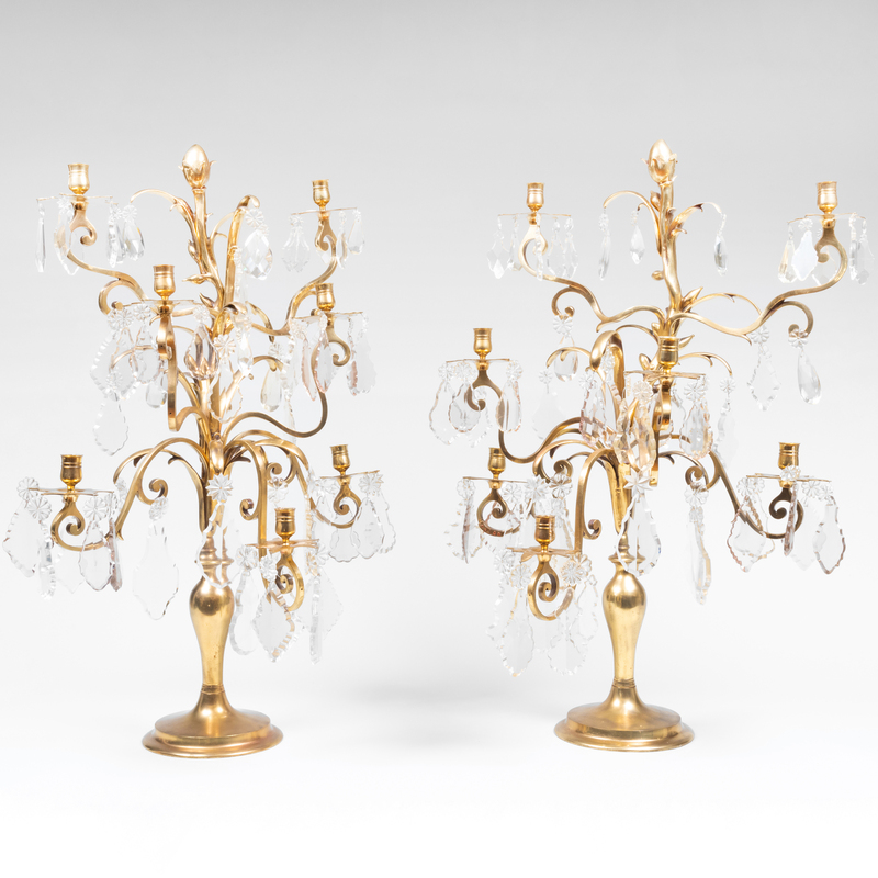 Appraisal: PAIR OF LOUIS XV STYLE GILT-BRONZE AND GLASS SEVEN-LIGHT GIRANDOLES