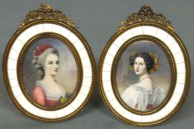 Appraisal: - Pair of Continental miniature portraits of young women th